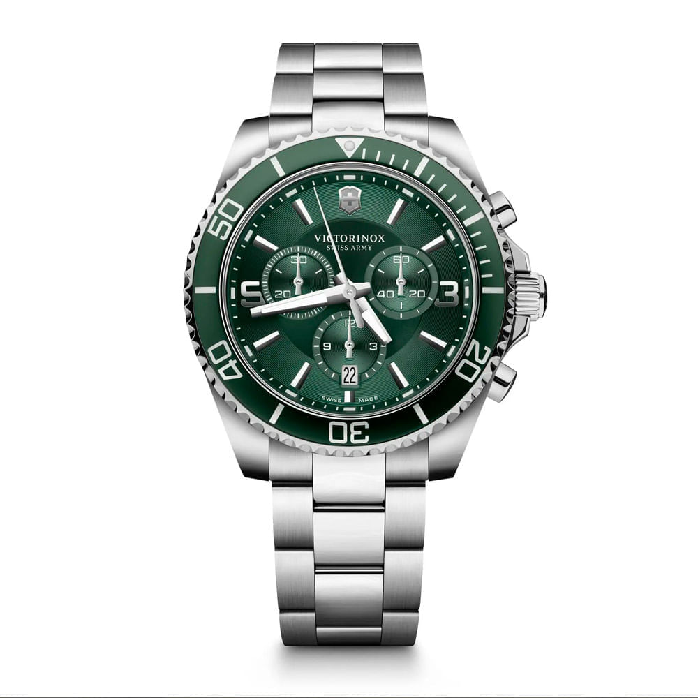 Reloj Maverick Chronograph correa de acero inoxidable dial verde Victorinox Victorinox Store Peru